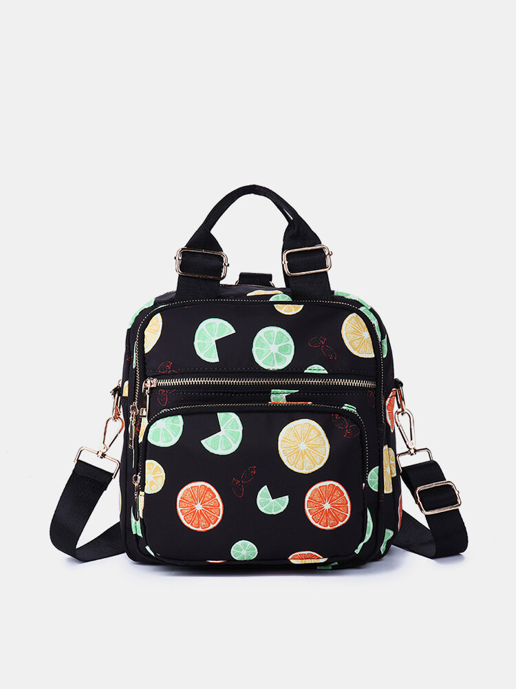 Women Nylon Floral Print Multi-function Crossbody Bag Travel Backpack Casual Shoulder Bag