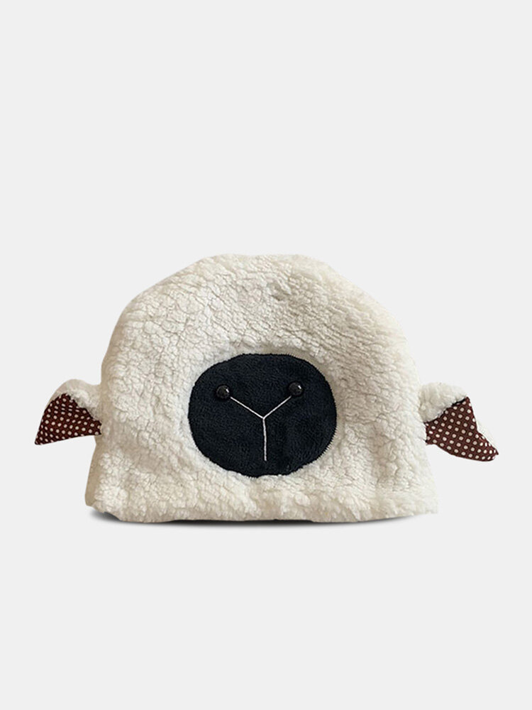 Women Lambswool Plush Little Sheep Modeling Dot Pattern Ears Fashion Warmth Beanie Hat