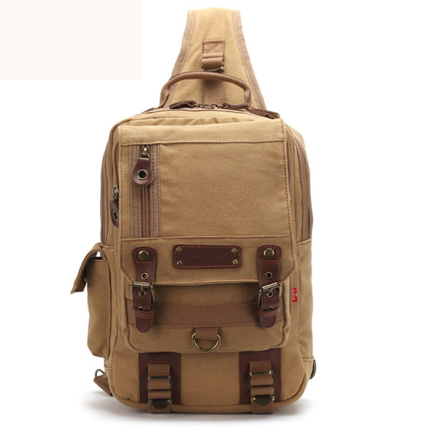 

AUGUR Men Canvas Casual Chest Bag Large Capacity Outdoor Travel Crossbody Bags, Coffee