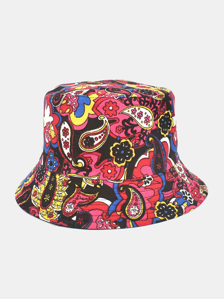 Unisex Cotton Double-sided Wearable Overlay Calico Graffiti Print Outdoor Sunshade Fashion Bucket Hat