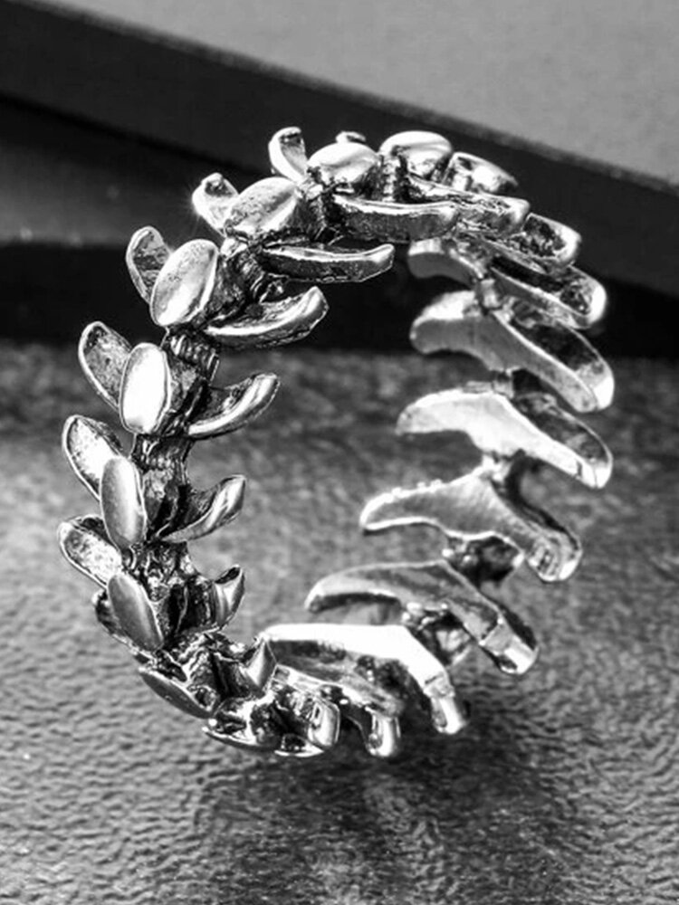 Vintage Trendy Distressed Fishbone-shaped Structured Alloy Ring