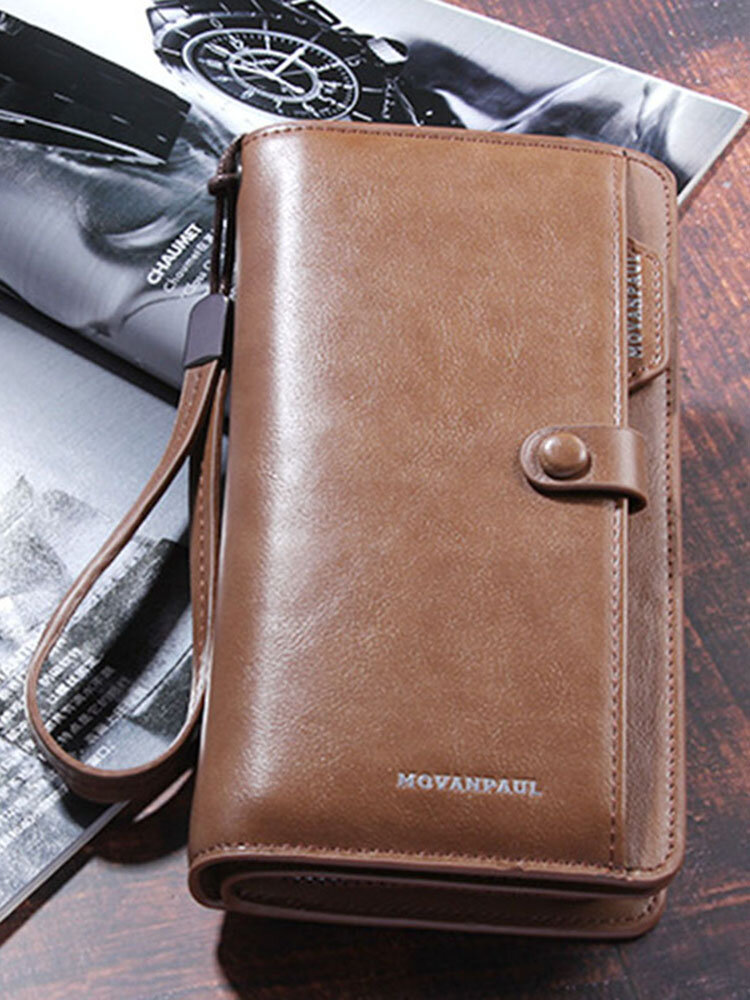 Men Rfid Antimagnetic Genuine Leather Zipper Purse Wallet