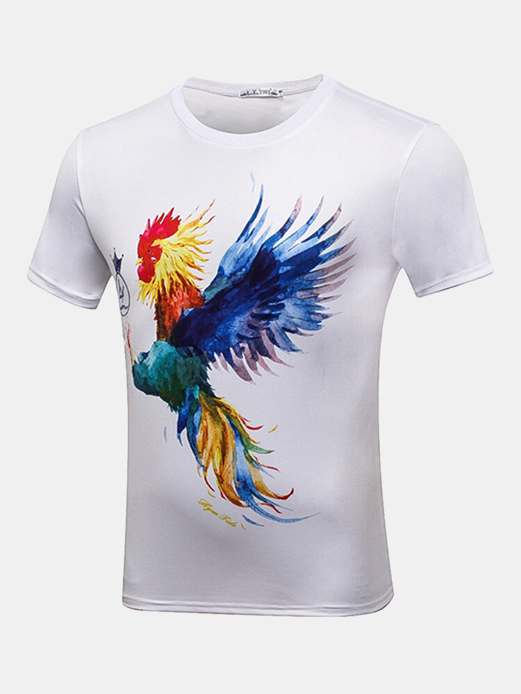 

Mens Fashion 3D Printed Short Sleeve Rooster O-Neck Cotton Casual T-Shirt, Black
