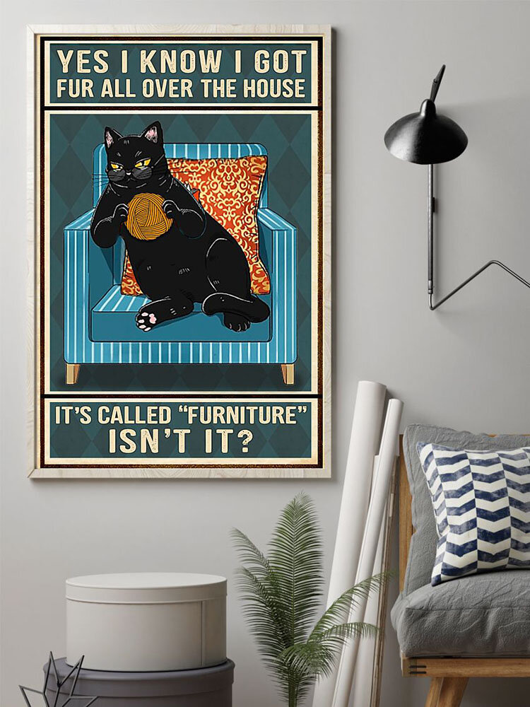 Black Cat And Letter Pattern Pattern Canvas Painting Unframed Wall Art Canvas Living Room Home Decor