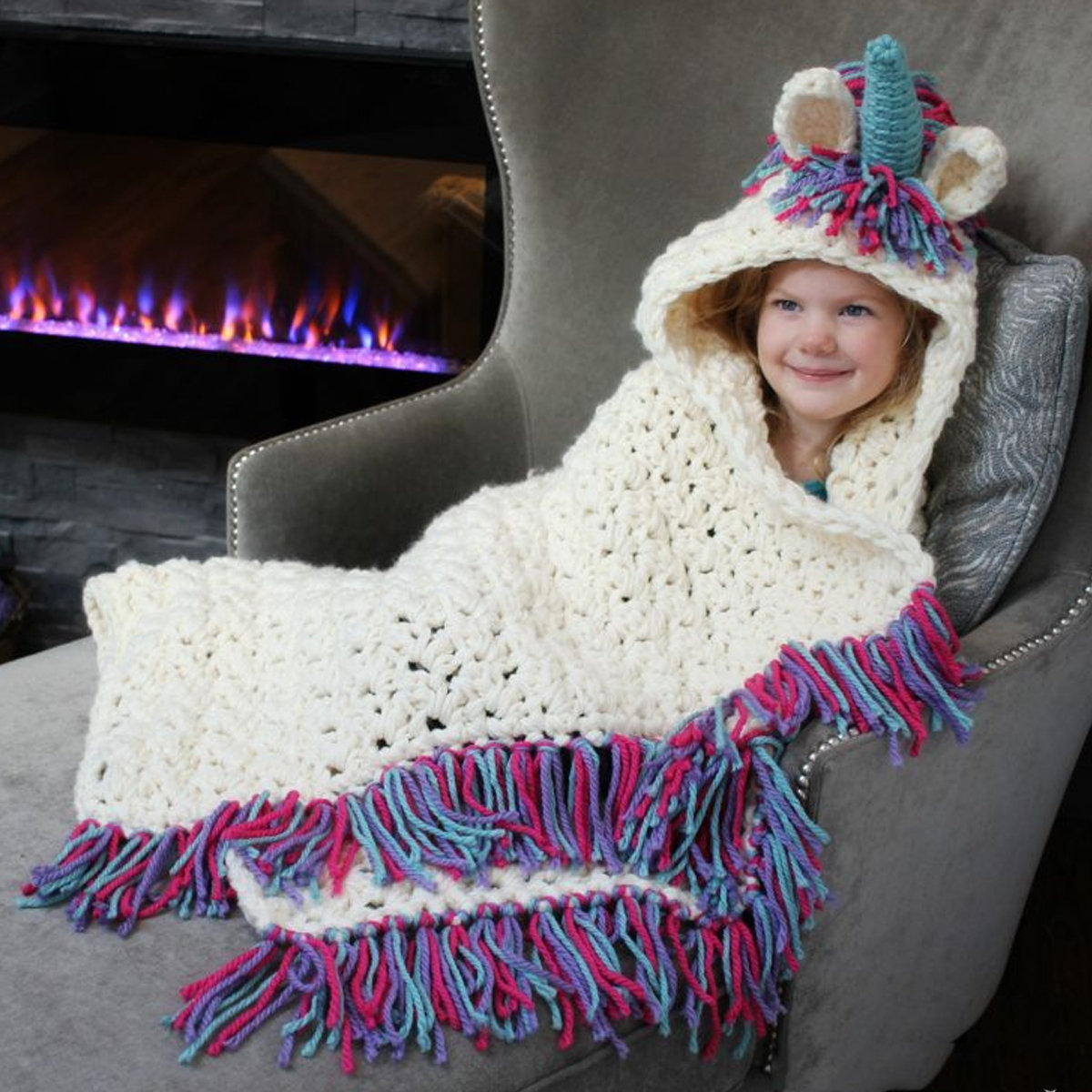 90x120cm Unicorn Hat Girls Kid Cute Knitted Blanket Winter Warm Cap Hooded Christmas Gift