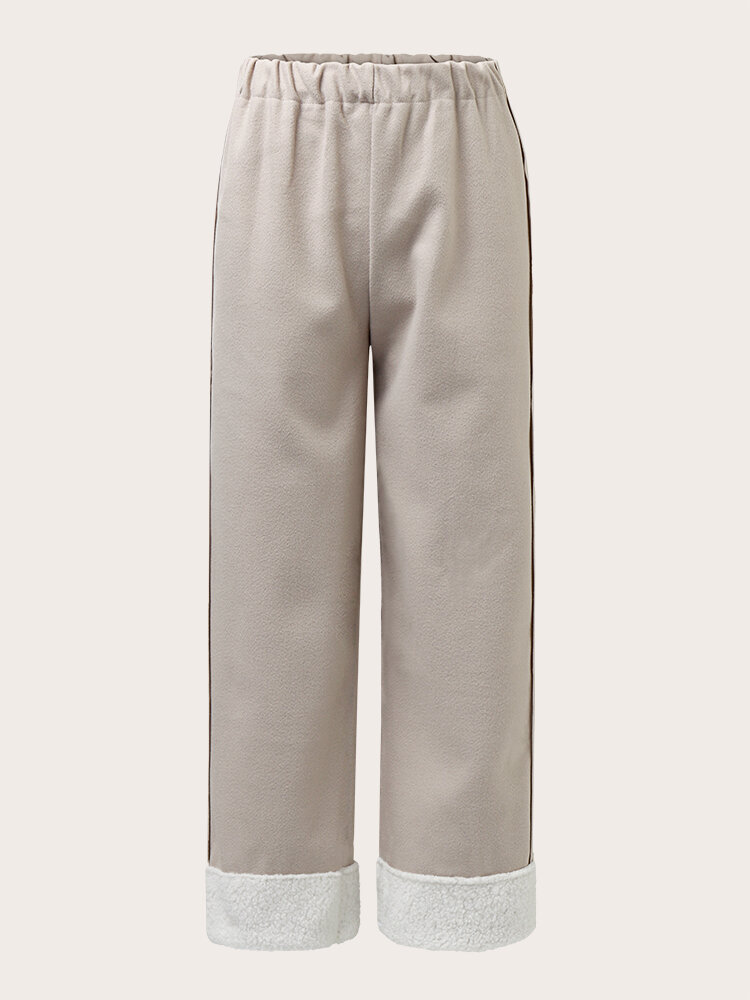 Plus Size Solid Color Fluffy Patchwork Elastic Waist Pants
