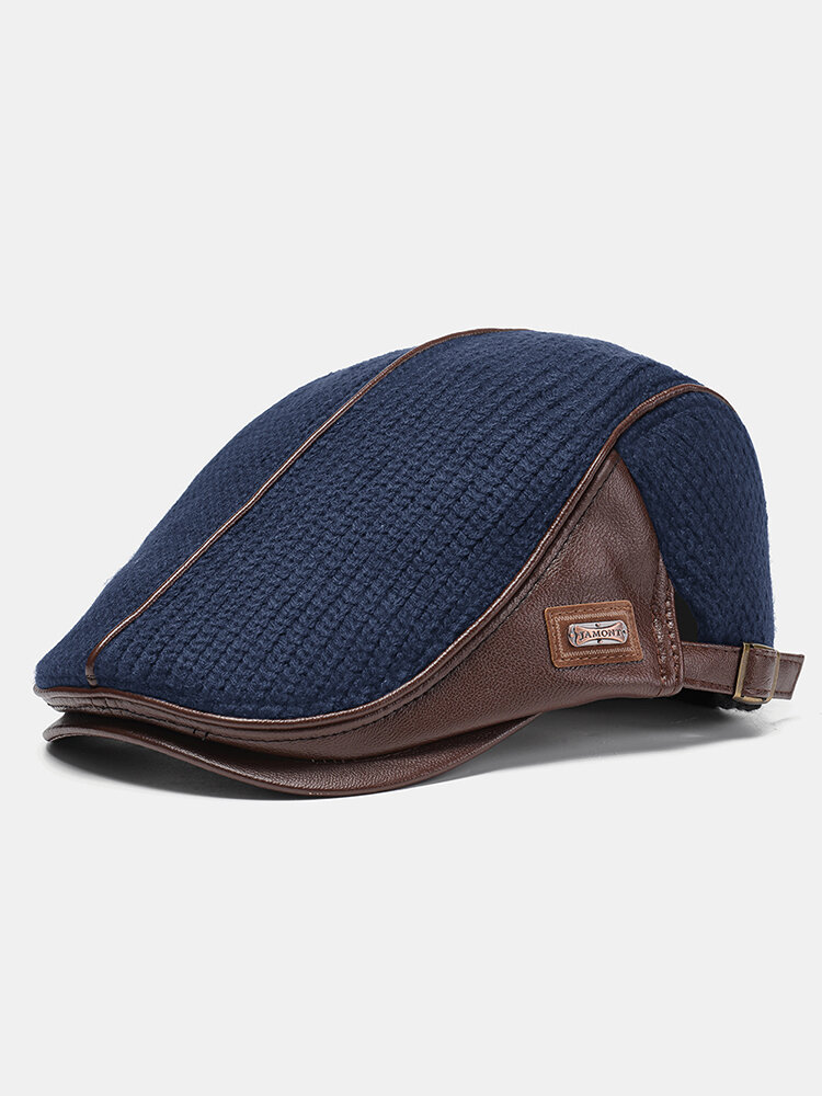 Men's Knit Flat Cap Padded Warm Beret Caps Casual Outdoor Visor Forward Hat