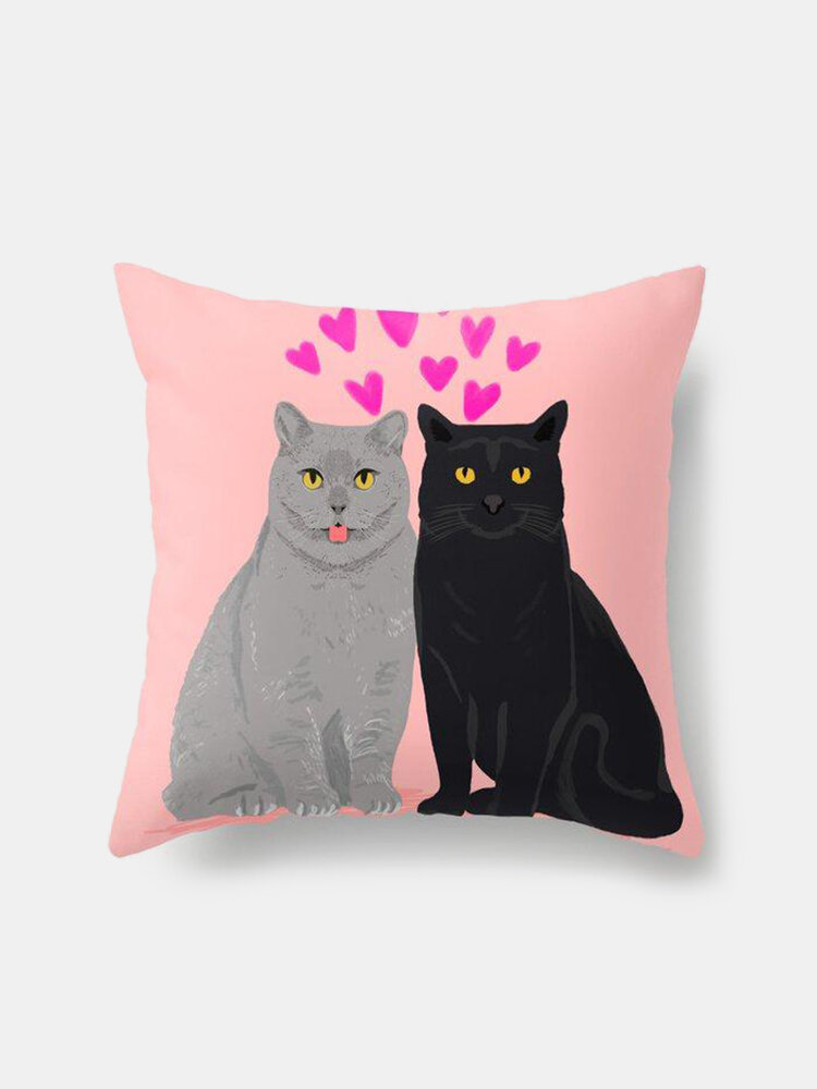 

Valentine Love Cats Pattern Linen Cushion Cover Home Sofa Art Decor Throw Pillowcase
