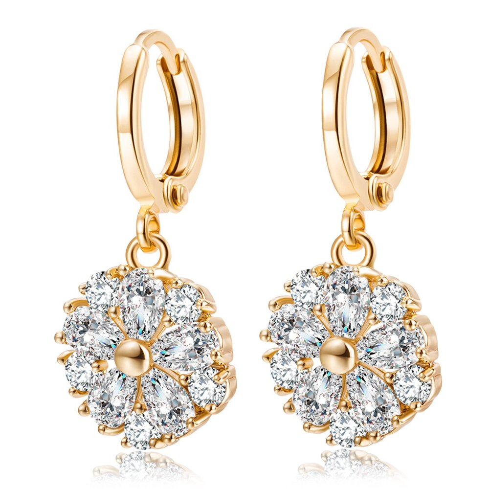 Elegant Ear Drop Earrings Gold Plated Ziron Petalage Plant Charm Earrings Formal Jewelry for Women