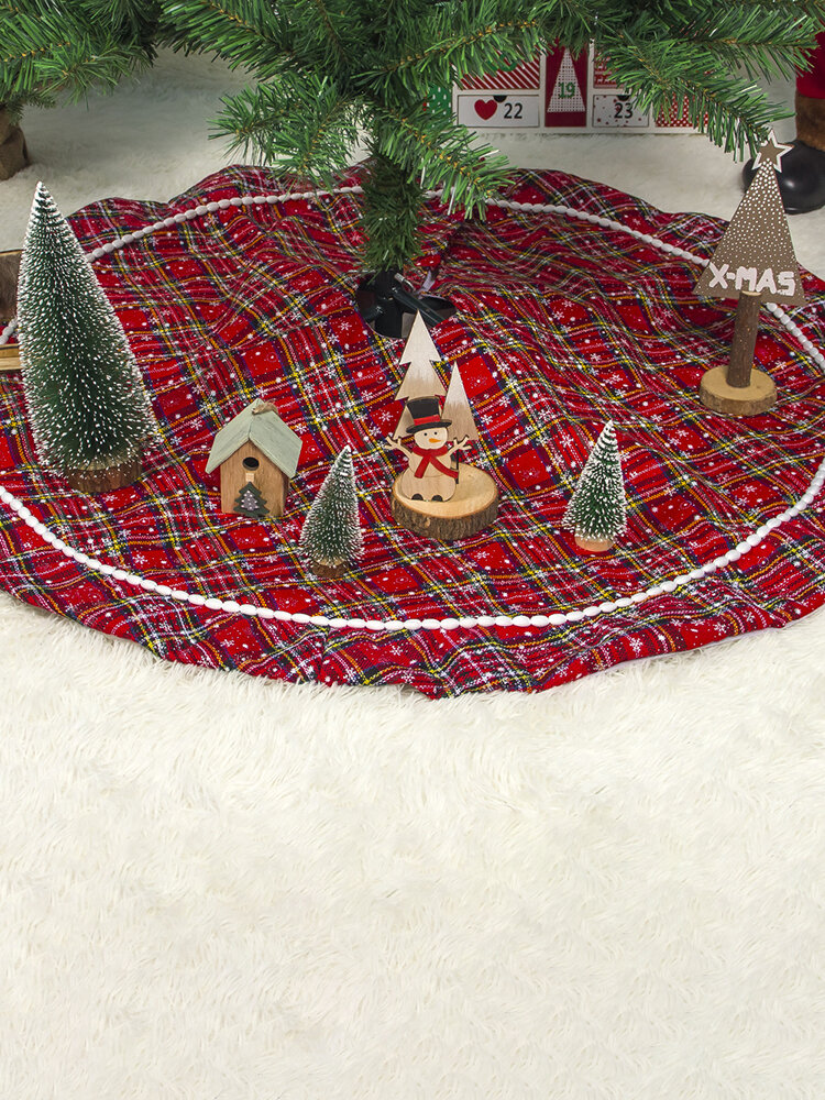 100/120cm Classical Red Lattice Christmas Tree Dress Home Christmas Decoration Christmas Tree Skirt