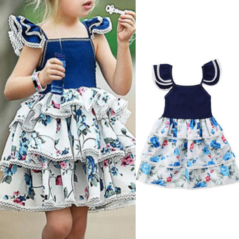 Floral Toddler Girls Sleeveless Casual Layered Princess Dress For 1Y-7Y