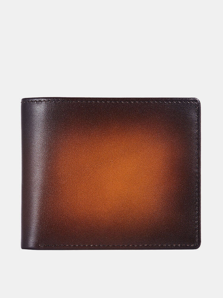 Men Genuine Leather Vintage Multiple Card Slots Wallet Portable Rubbing Design Purse