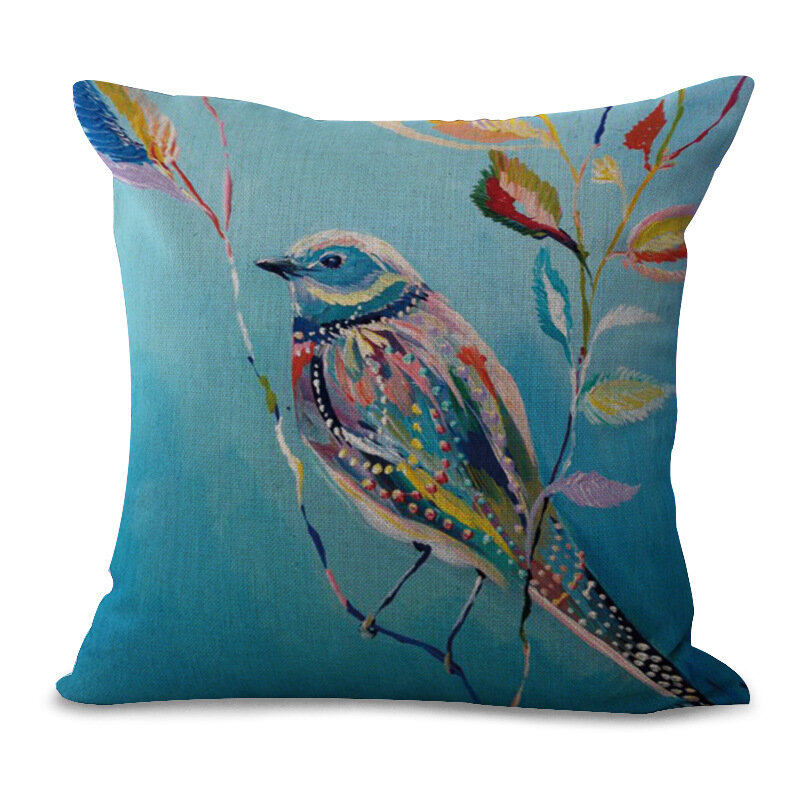 

Watercolor Bird Floral Style Linen Cotton Cushion Cover Soft-touching Home Sofa Office Pillowcases