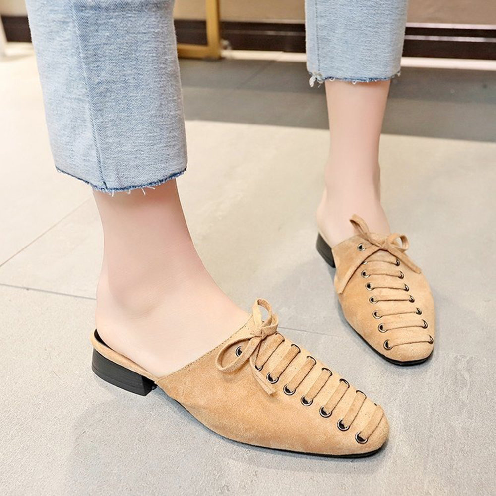 Chunky Heel Backless Bowknot Decoration Mules Shoes