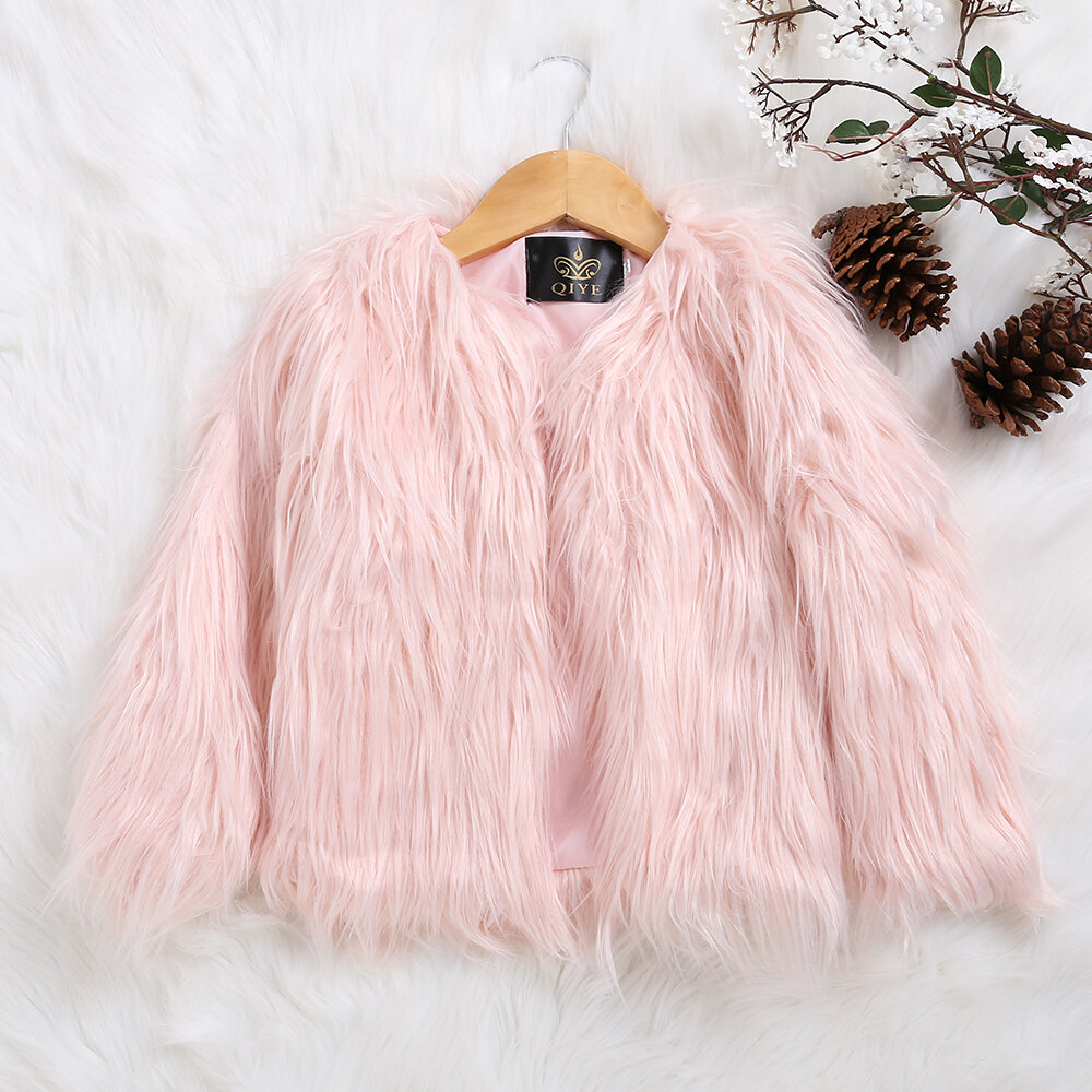 

Faux Fur Girls Long Sleeve Winter Warm Outerwear Coats For 2Y-11Y, Black;white;light pink;navy;red