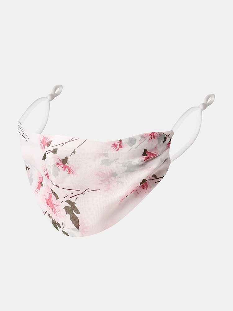 Women Chiffon Face Mask Breathable Adjustable Printed Ethnic Floral Mask 