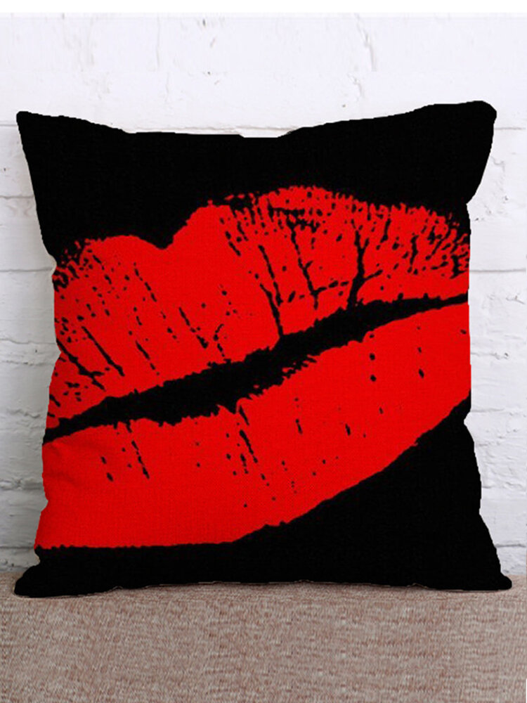 Kiss Me Baby Rolling Stones Red Lip Pattern Cushion Cover Pillowcase Chair Waist Throw Pillow Cover 