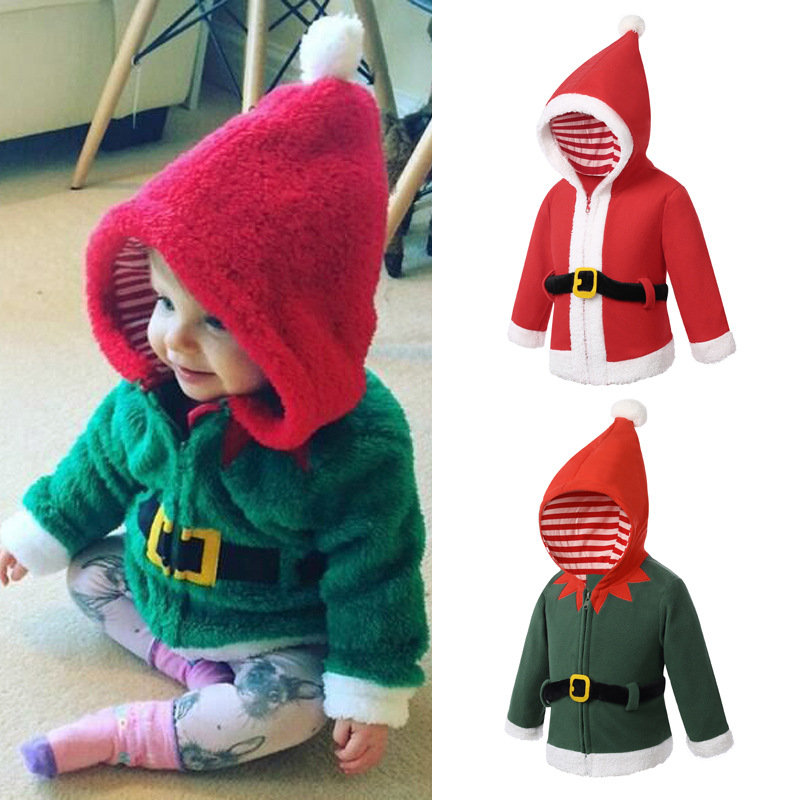 

Christmas Santa Claus Girls Boys Long Sleeve Winter Coat For 3Y-11Y, Green;red