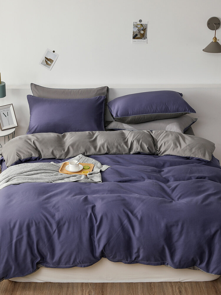 

2/3Pcs Purple AB Sided Plain Color Comfy Bedding Duvet Cover Set Pillowcase Adults Bed Duvet Set Twin King