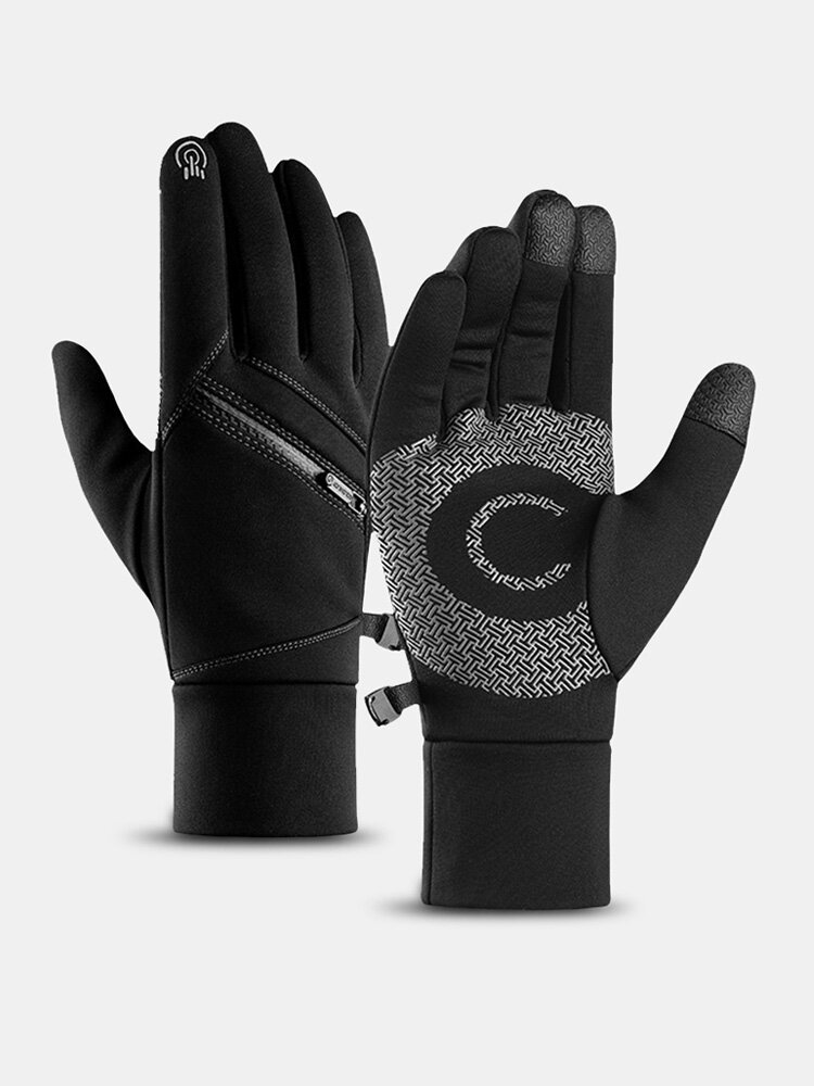 Men Plus Velvet With Convenient Pocket Full-finger Outdoor Waterproof Windproof Warmth Non-slip Touchscreen Gloves