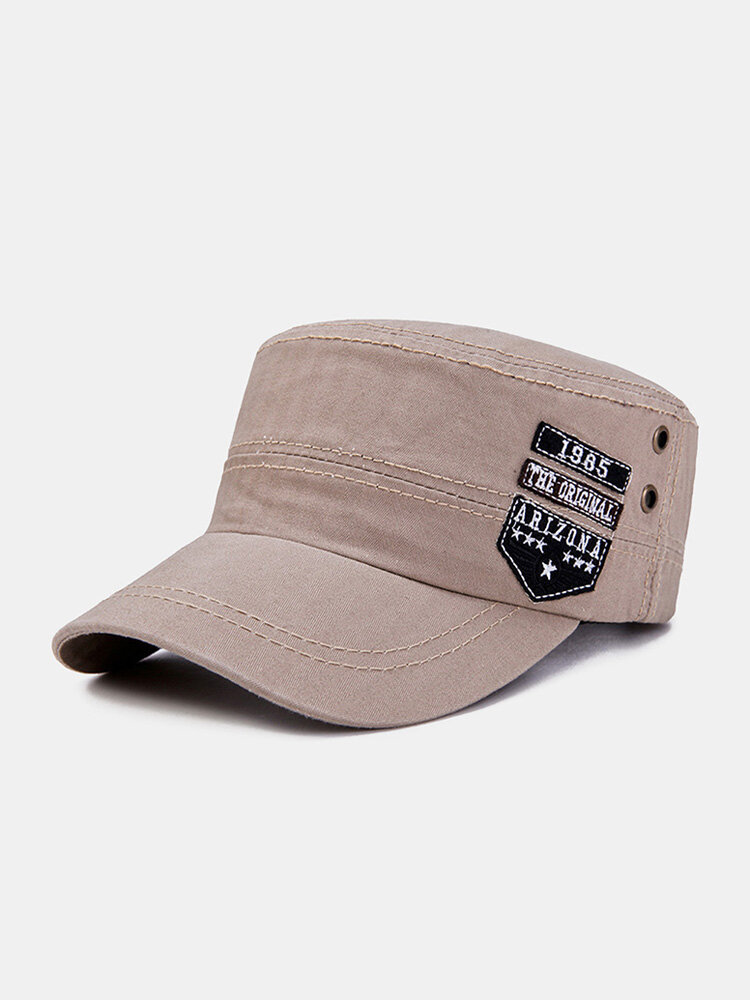 Men Cotton Solid Color Letter Number Pattern Patch Airhole Breathable Sunscreen Military Hat Flat Cap
