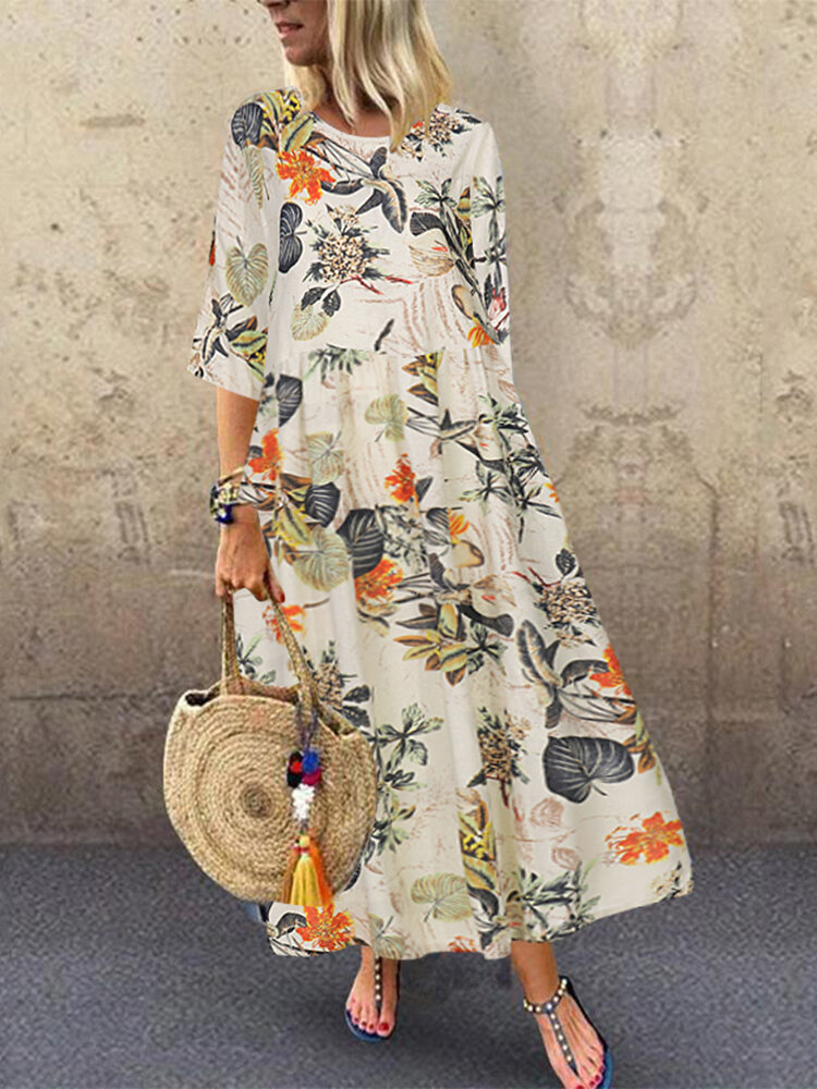 Vintage Floral Pattern Dress Size Large