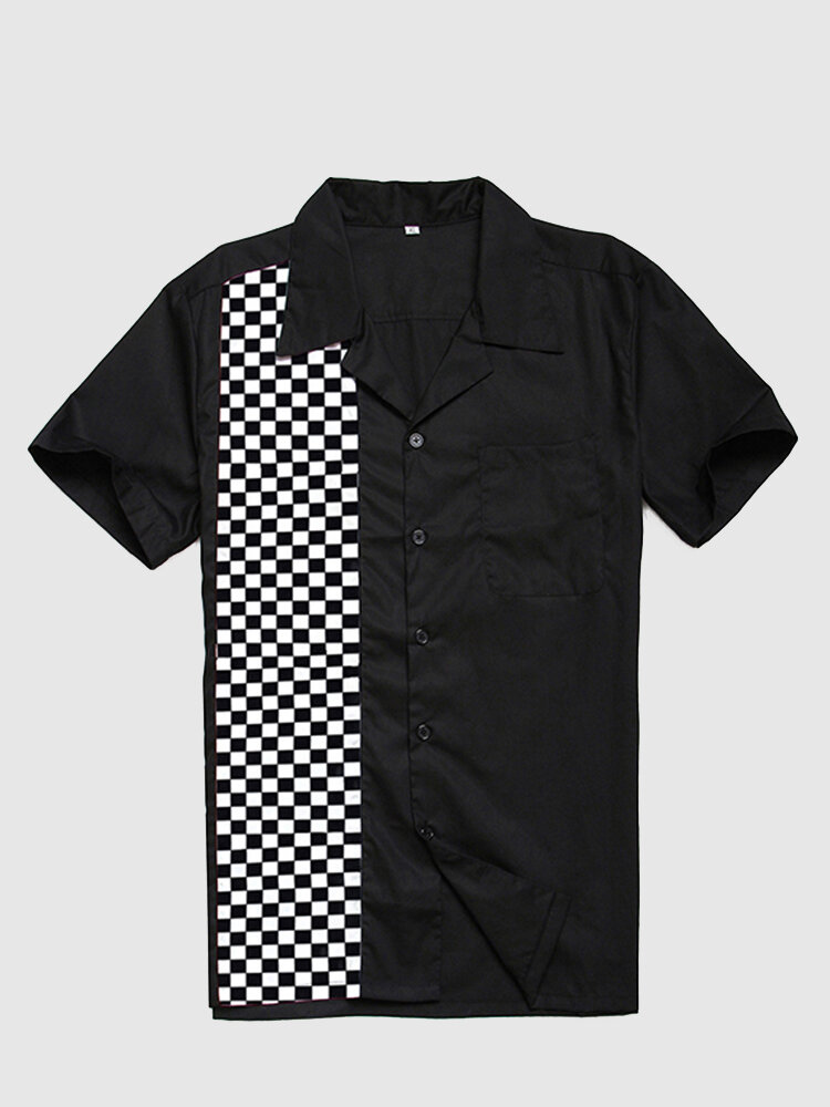 Mens Custom Bowling Shirts Rockabilly Cotton Top Black Casual Shirt