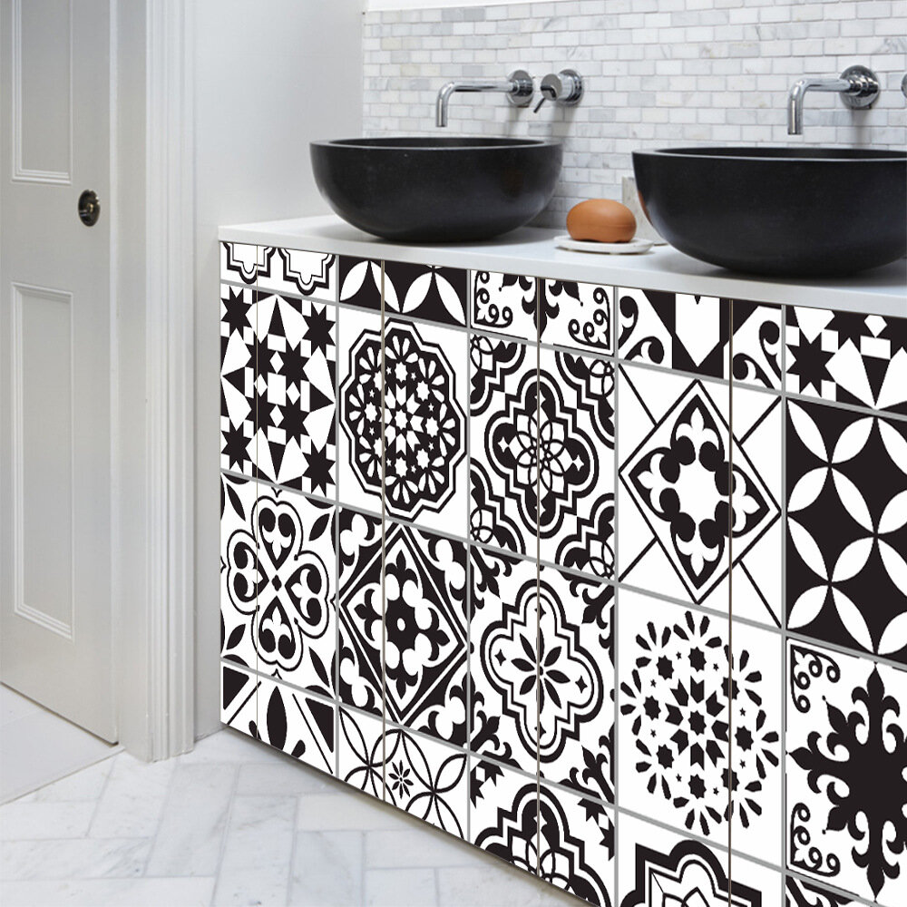 

20x100cm Black and White Waterproof Tile Stickers Line Wall Sticker Kitchen Adhesive Bathroom Toilet Waterproof PVC Wall