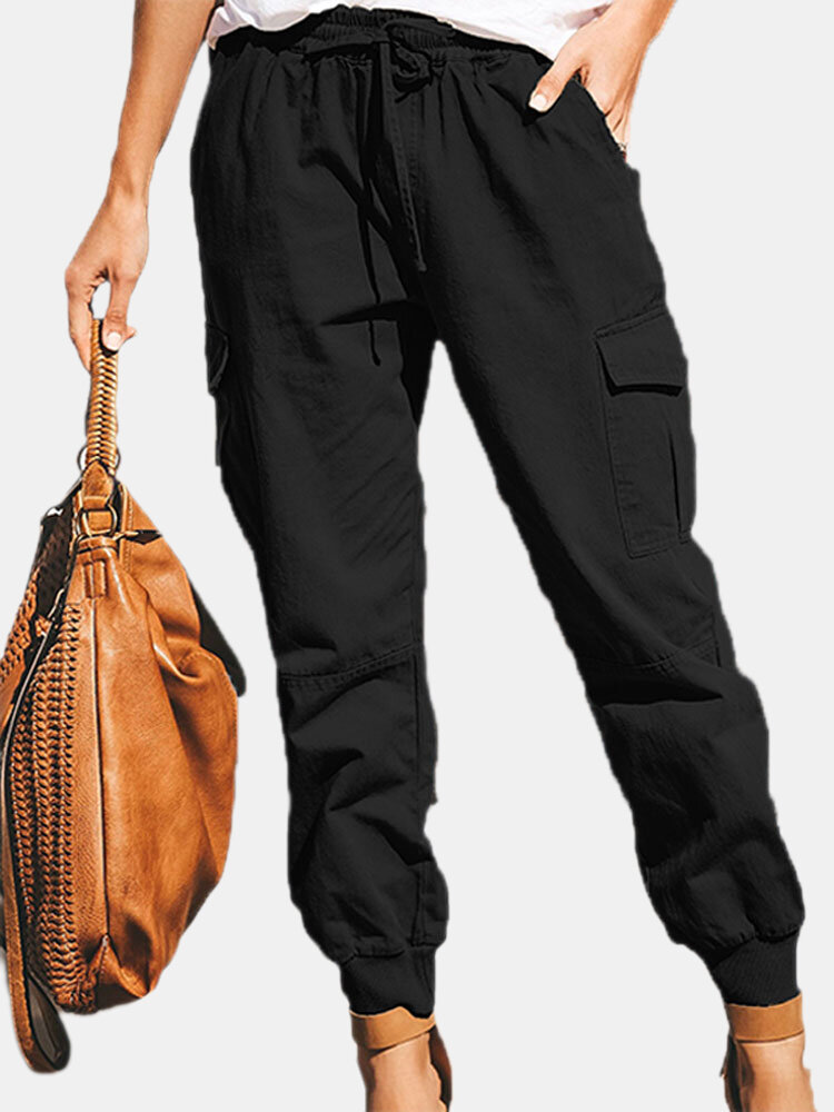 Fashion Solid Color Pocket Cargo Pants For Women