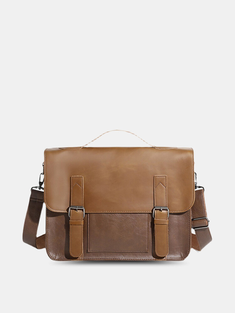 Men's Casual large Leather Vintage Brown Messenger Shoulder Laptop Bag Briefcase 