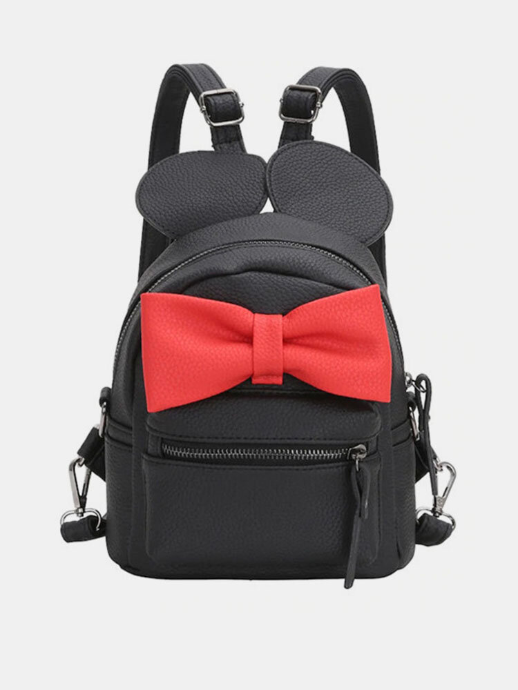 Women Cute Shape Contrast Bow Tie Embellished Backpack Multi-function Crossbody Bag