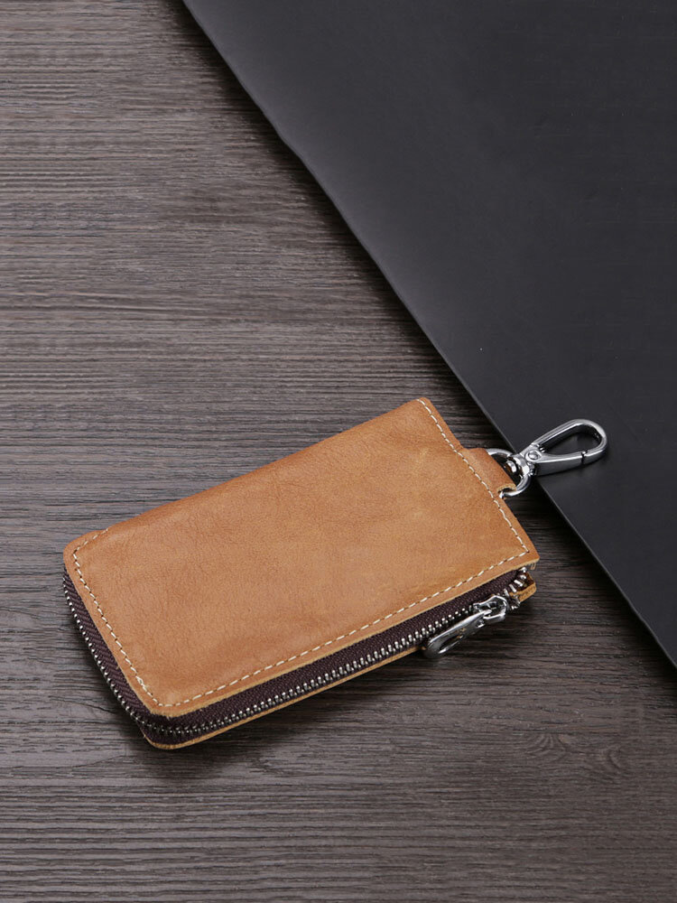 Men Retro Genuine Leather Multi-function 6 Key Holder Purse Solid Card Holder