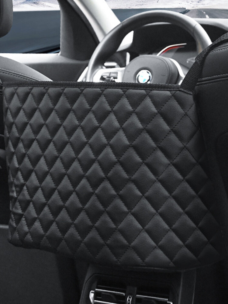 Multifunctional PU Vehicle Car Seat Storage Net Pocket Diamond Pattern Hanging Bag Car Storage Bag
