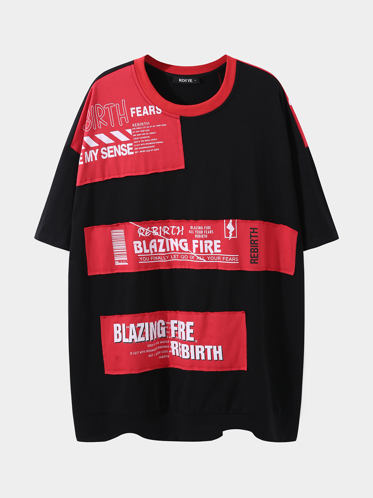 Men Color Block Splice Slogan Letter Print Loose Fit T-Shirt