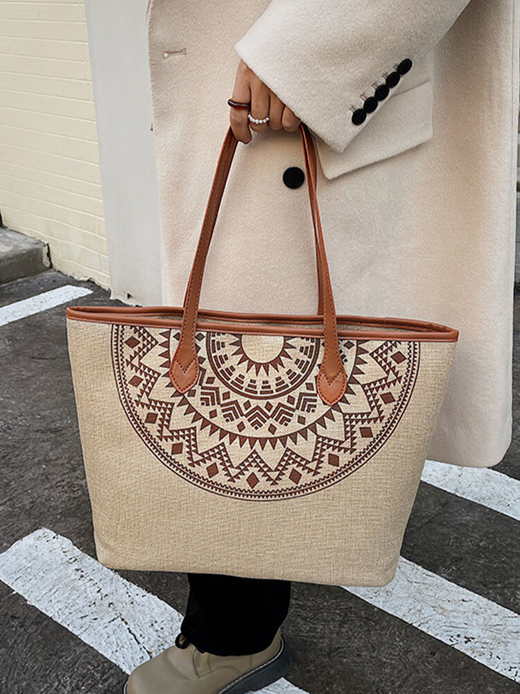 JOSEKO Women's Canvas Fashion Simple Geometric Print Large Capacity HandbagShoulder Bag