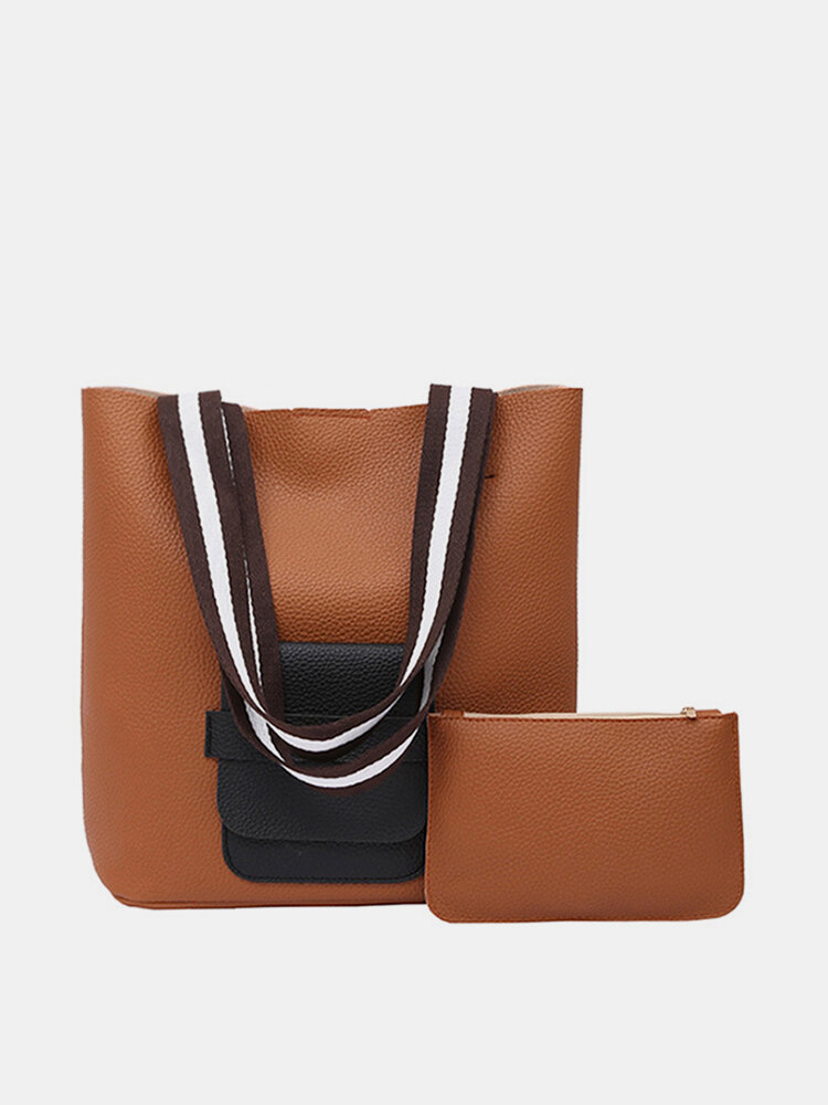 2 PCS/Set Women PU Leather large Capacity Handbags Casual Pure Color Wallet
