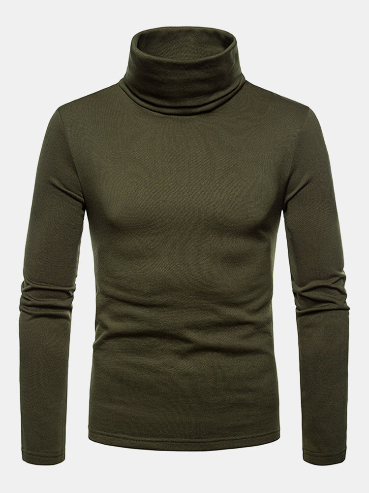 

Mens Plain Solid Color High Neck Basics Long Sleeve Bottoming T-Shirts, Black;dark gray;wine red;army green;navy;coffee