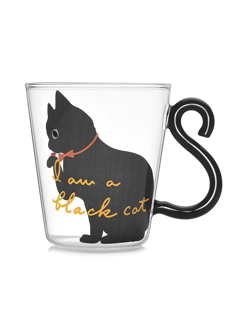 القط الزجاج الكرتون الأطفال كأس الإبداعية مقبض كأس قهوة واحدة طبقة شفافة كأس عصير الشراب