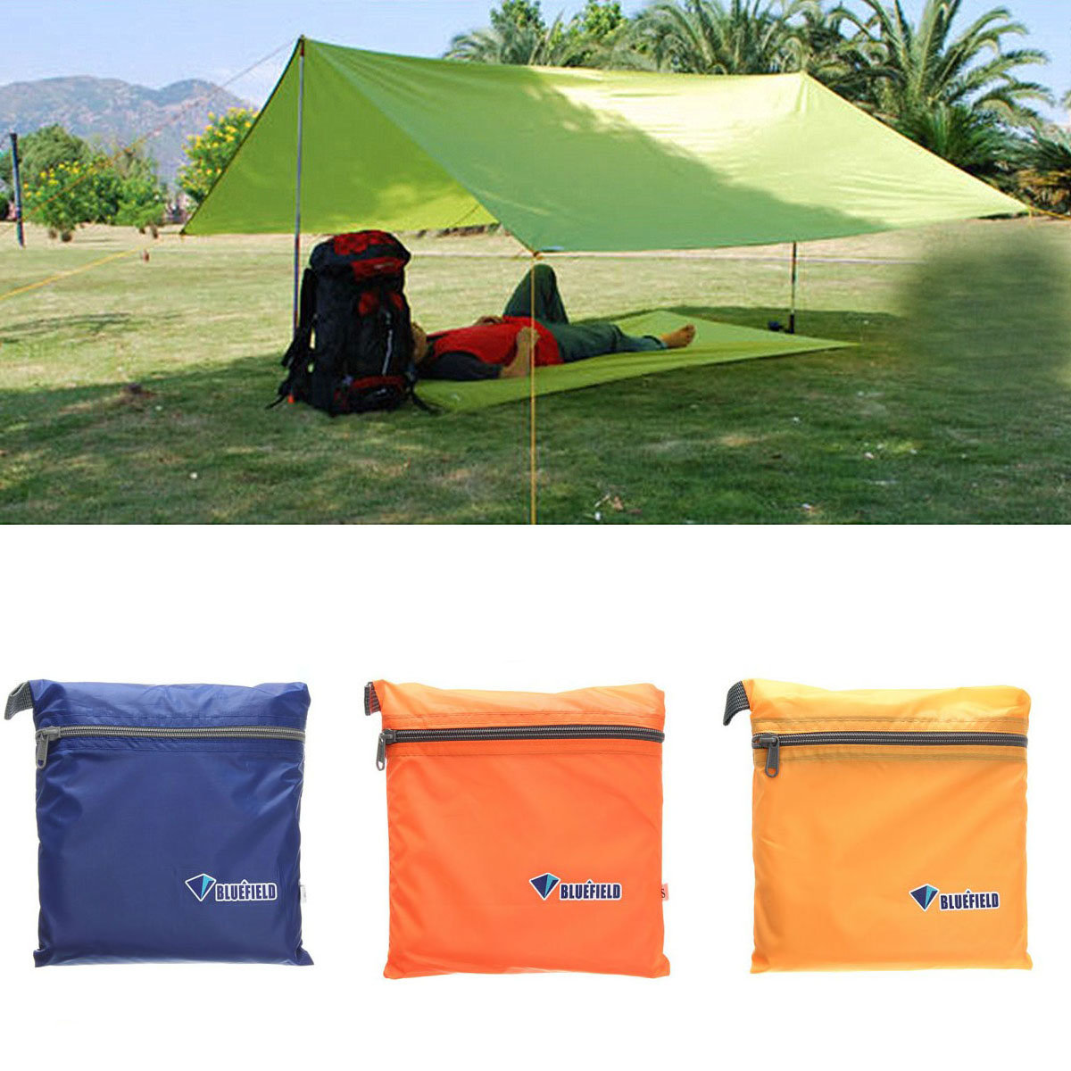 

250x150CM Portable Camping Tent Sunshade Outdoor Waterproof Shelter Canopy Tentage, Green yellow;orange red;dark blue;light blue
