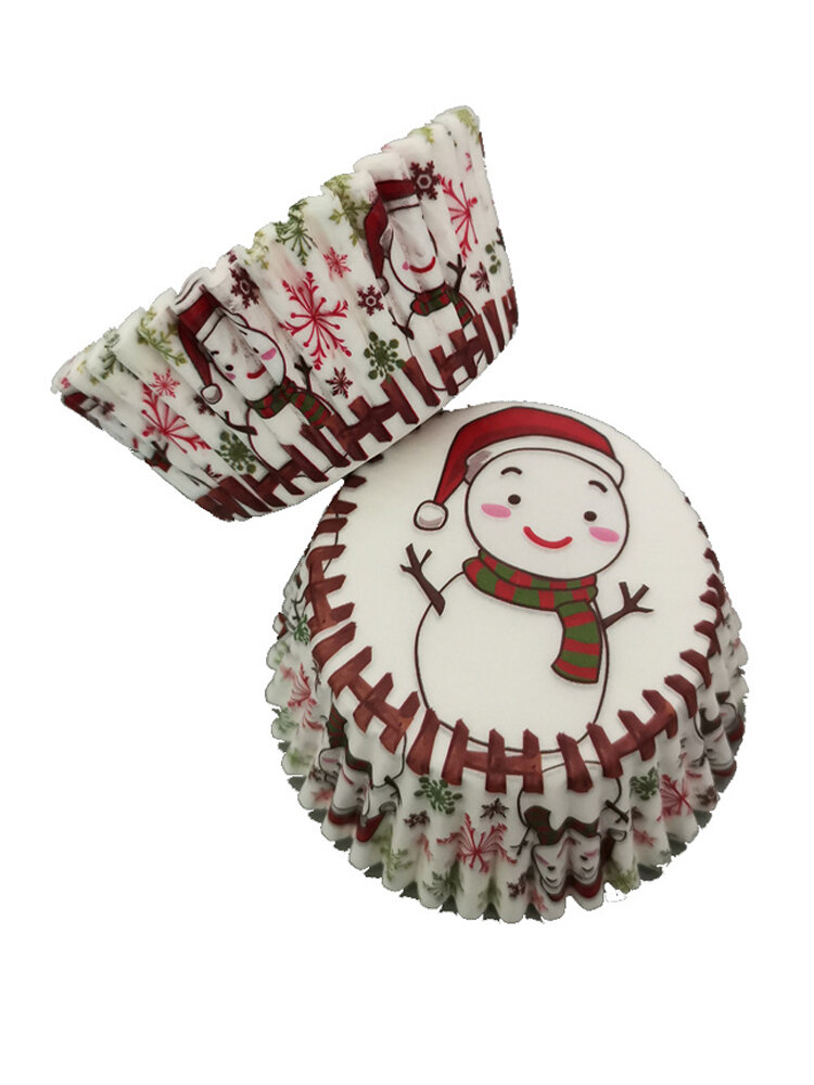 100 Unids Muffin Christmas Snowman Cupcake Wrapper Vasos de papel Huevo a prueba de aceite DIY Decoración para hornear