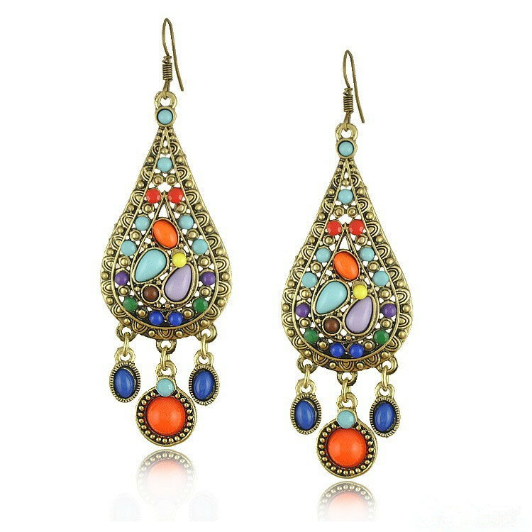 Bohemian Colorful Womens Drop Earrings Statement Ethnic Tassel Piercing Dangle Earrings For Women