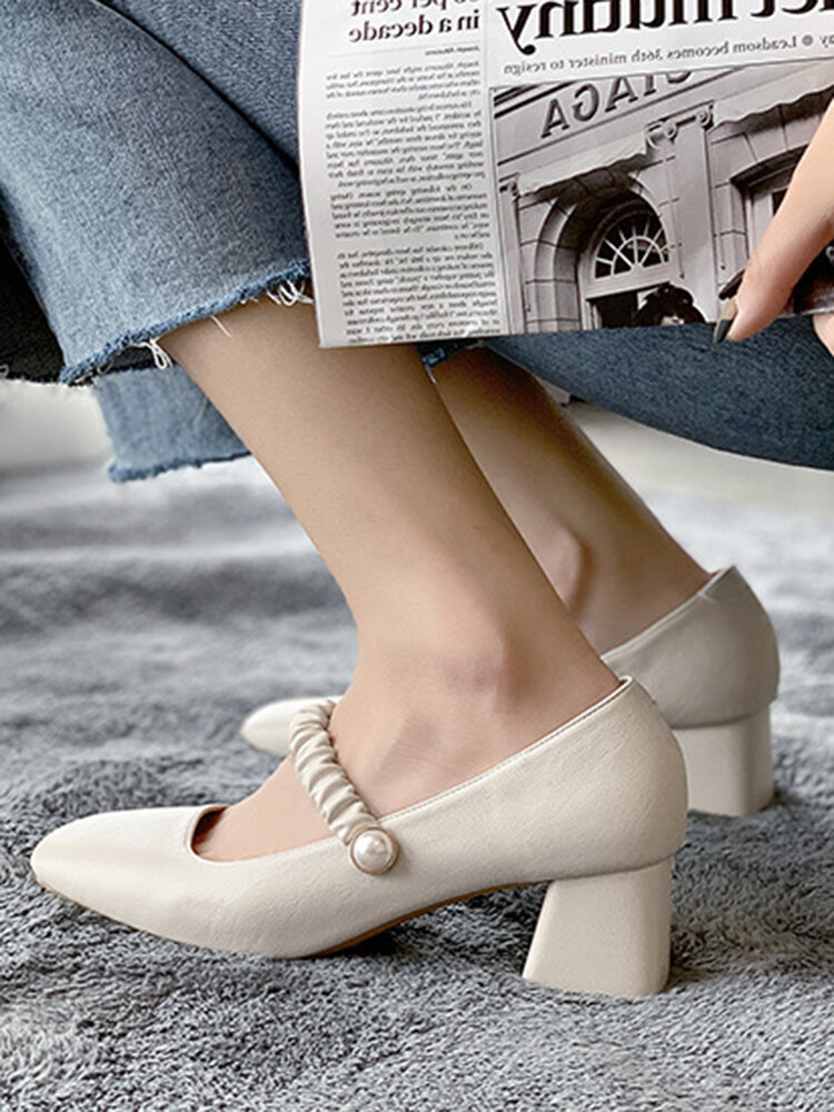 Women Elegant Luxury Embellished White Wedding Comfy Square Toe Mary Jane Heels