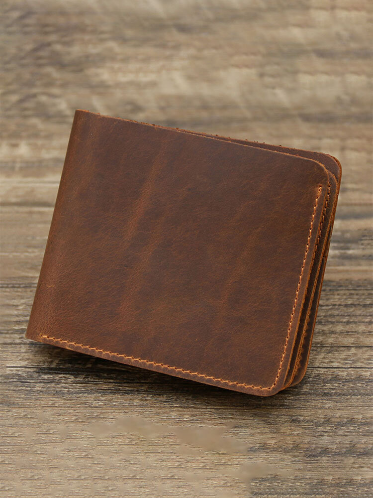 Men Genuine Leather Vintage Durable Light Weight Wallet Retro Business Tri-fold Wallet