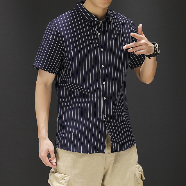 Japanese Large Size Striped Shirt Fashion Business Casual Men's Short-sleeved Shirt Men's Shirt