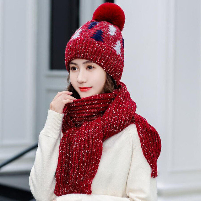 Thickening Christmas Wool Hat Wool Knit Hat Scarf Set