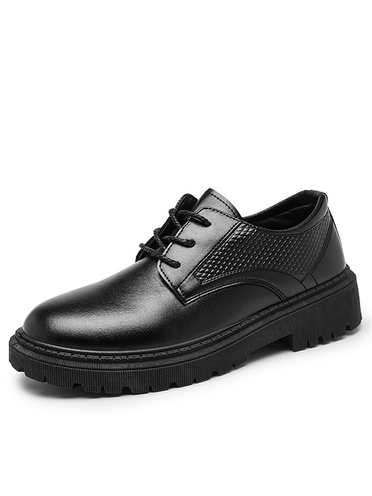 

Men British Style Lace Up Round Toe Platform Flat Shoes, Black