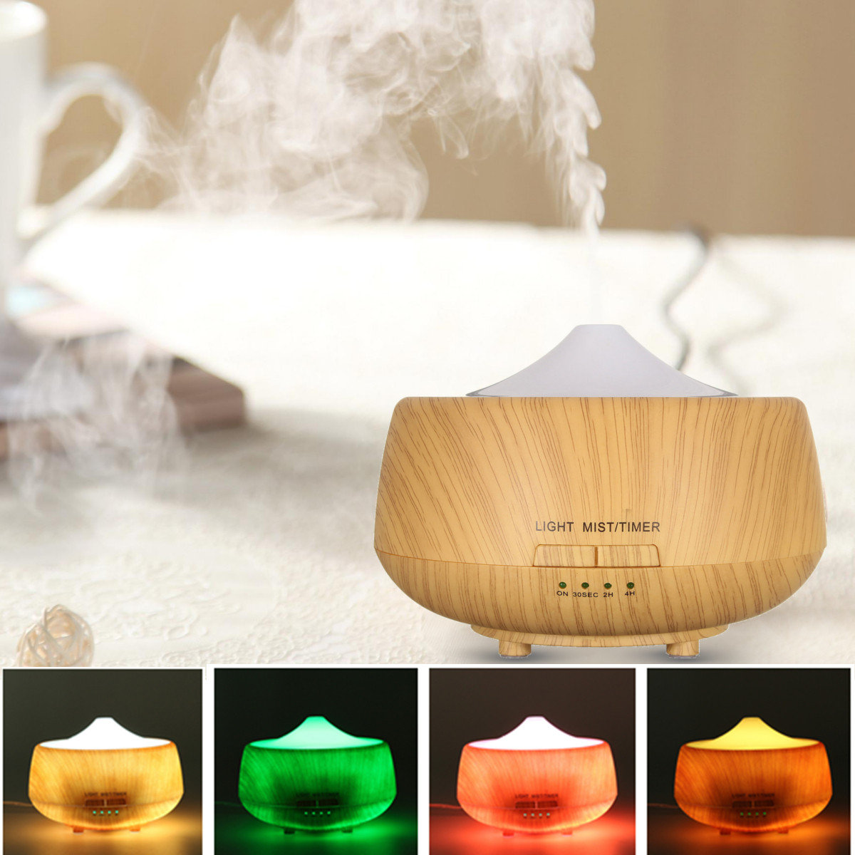 

Ultrasonic Color-changing Humidifier Light Wood Grain LED Aroma Diffuser Aromatherapy Spa Essential