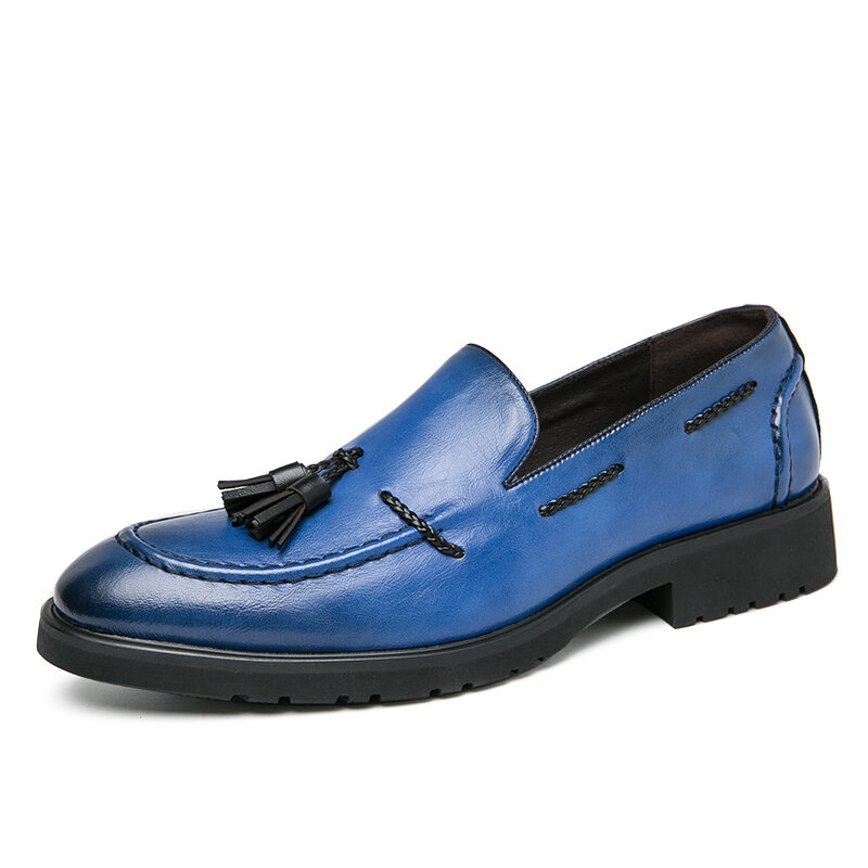 Men Cow Leather Non Slip Tassel Slip On Business Formal Dress Shoes