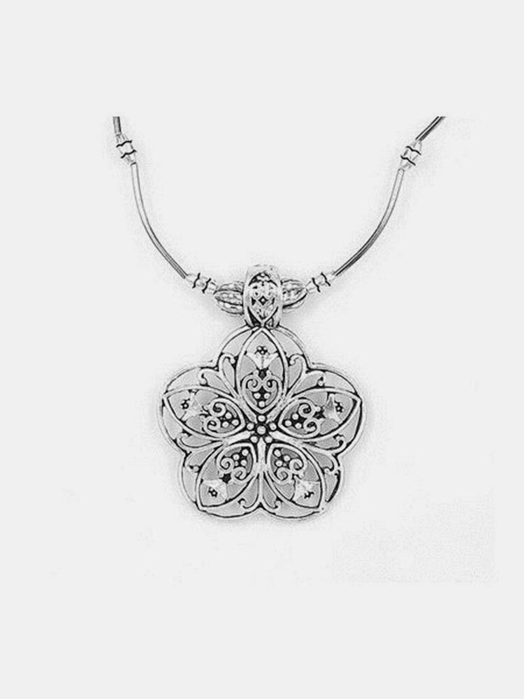 Винтажное античное серебряное ожерелье с полым цветком Кулон Этническое тибетское серебро Женское Ожерелье-свитер