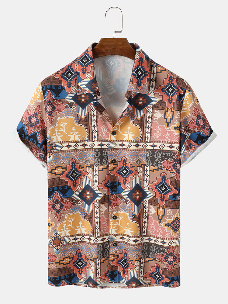 Camicie da uomo a maniche corte con bottoni etnici tribali Modello
